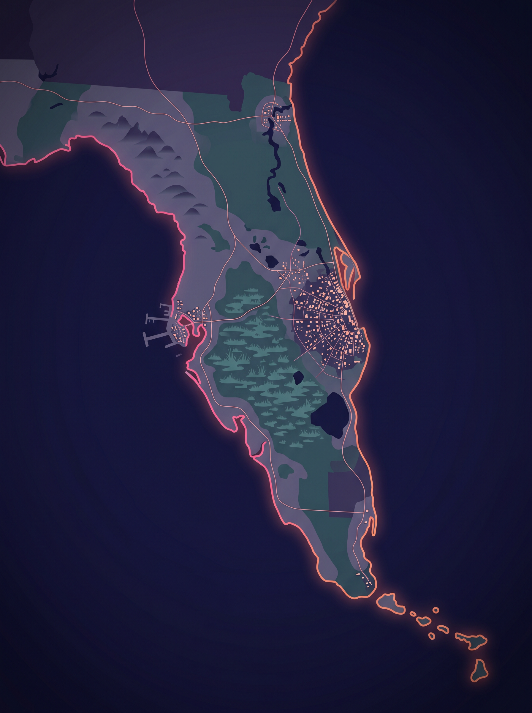 Fan-made map of the state of Leonida in GTA 6 with Vice City and all six regions